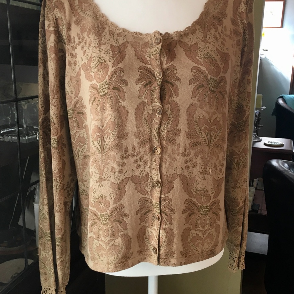 J Jill Crochet Detail Button Front Top